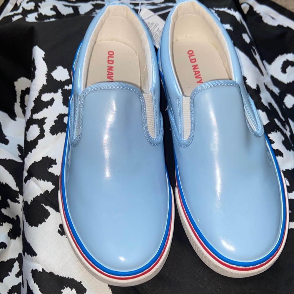 OLD NAVY FAUX PATENT LEATHER POWERED BLUE SLIP-ON SHOES